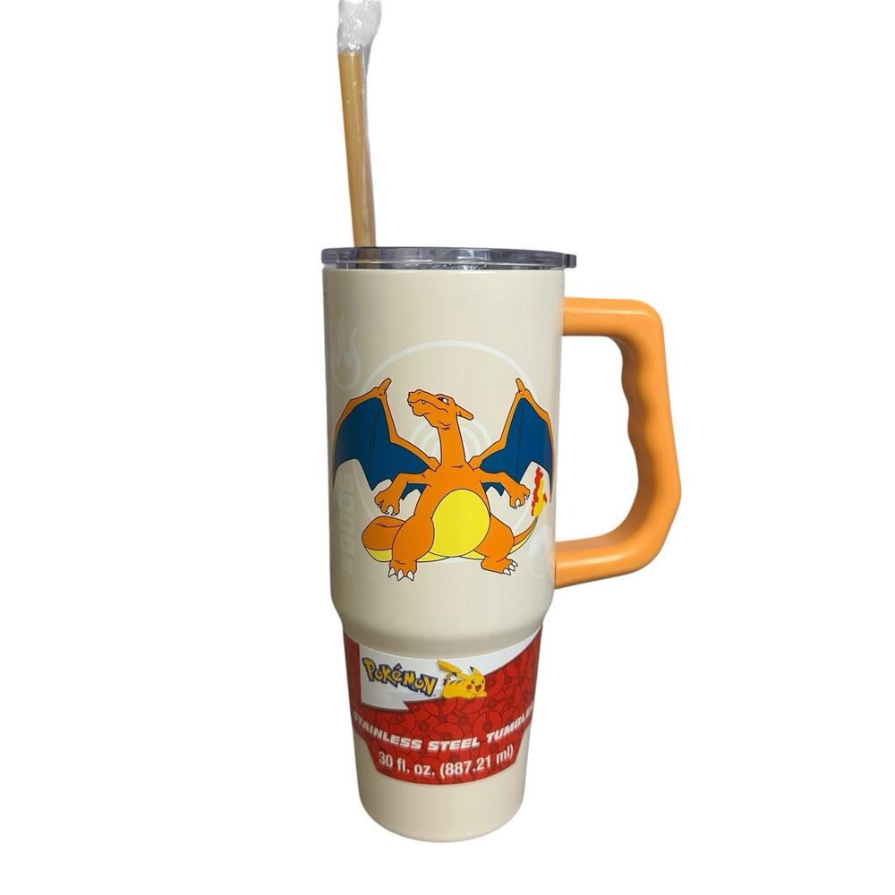 Pokemon Charizard Stainless Steel Tumbler with Lid Handle and Straw 30oz New